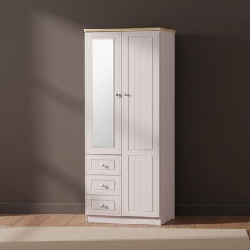 Vienna Cashmere 2 Door 1 Mirror RHF 3 Drawer Combi Wardrobe