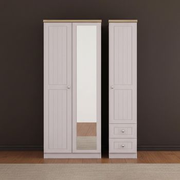Vienna Cashmere 3 Door 1 Mirror RHF 2 Drawer Combi Wardrobe