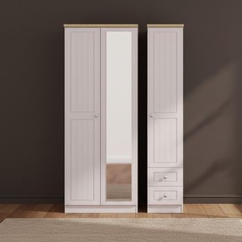Vienna Cashmere 3 Door 1 Mirror RHF 2 Drawer Combi Tall Wardrobe