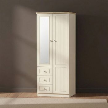 Vienna Cream 2 Door Combi 1 Mirror RHF 3 Drawer Wardrobe