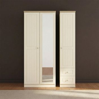 Vienna Cream 3 Door 1 Mirror RHF 2 Drawer Combi Wardrobe