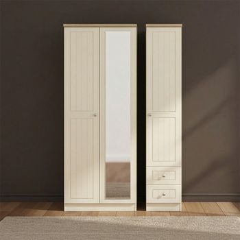 Vienna Cream 3 Door 1 Mirror RHF 2 Drawer Combi Tall Wardrobe