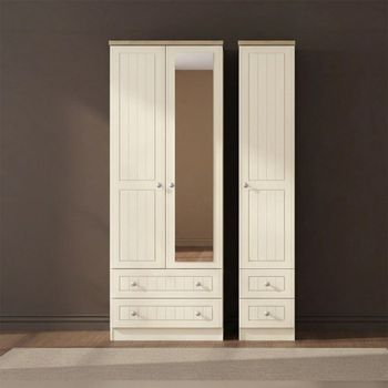 Vienna Cream 3 Door 1 Mirror Combi Tall Wardrobe