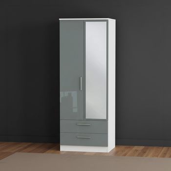 Knightsbridge Grey Gloss and White 2 Door 1 Mirror Combi Wardrobe