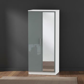 Knightsbridge Grey Gloss and White 2 Door 1 Mirror Wardrobe