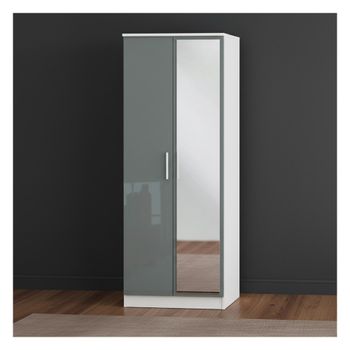 Knightsbridge Grey Gloss and White 2 Door 1 Mirror Tall Wardrobe
