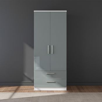 Knightsbridge Grey Gloss and White 2 Door 2 Drawer Wardrobe
