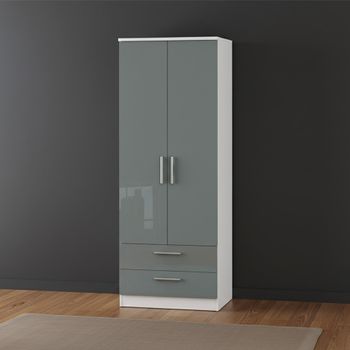 Knightsbridge Grey Gloss and White 2 Door 2 Drawer Tall Wardrobe