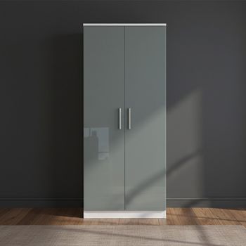Knightsbridge Grey Gloss and White 2 Door Plain Wardrobe