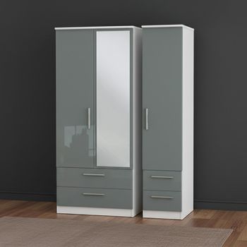 Knightsbridge Grey Gloss and White 3 Door 1 Mirror Combi Wardrobe