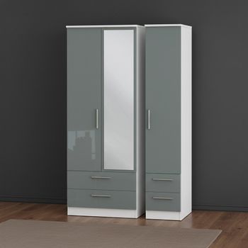 Knightsbridge Grey Gloss and White 3 Door 1 Mirror Combi Tall Wardrobe