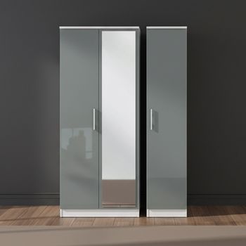 Knightsbridge Grey Gloss and White 3 Door 1 Mirror Triple Wardrobe