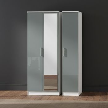 Knightsbridge Grey Gloss and White 3 Door 1 Mirror Triple Tall Wardrobe