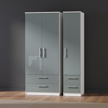 Knightsbridge Grey Gloss and White 3 Door 4 Drawer Triple Wardrobe