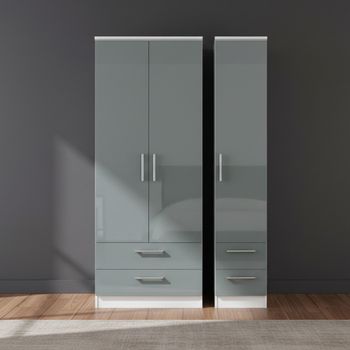 Knightsbridge Grey Gloss and White 3 Door 4 Drawer Triple Tall Wardrobe