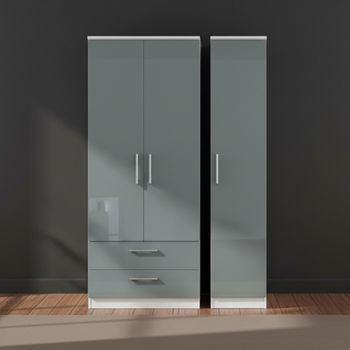 Knightsbridge Grey Gloss and White 3 Door LHF 2 Drawer Triple Wardrobe