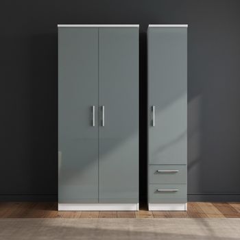 Knightsbridge Grey Gloss and White 3 Door RHF 2 Drawer Triple Wardrobe