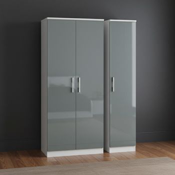 Knightsbridge Grey Gloss and White 3 Door Triple Wardrobe