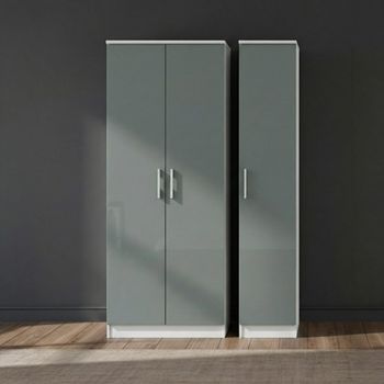 Knightsbridge Grey Gloss and White 3 Door Triple Tall Wardrobe