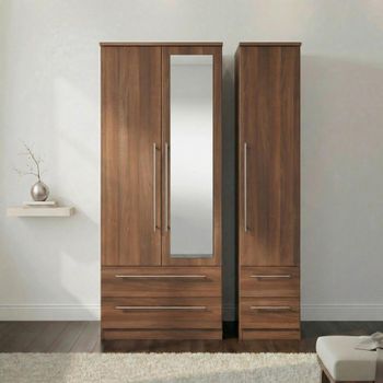 Sherwood 3 Door 1 Mirror Combi Walnut Wardrobe