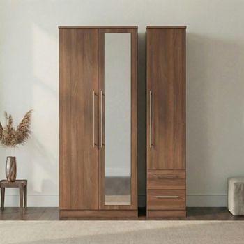 Sherwood 3 Door 1 Mirror RHF 2 Drawer Combi Walnut Wardrobe