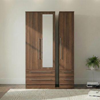 Sherwood 3 Door 1 Mirror Combi Tall Walnut Wardrobe