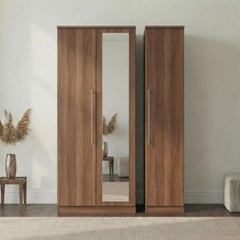 Sherwood 3 Door 1 Mirror Triple Walnut Wardrobe