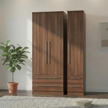 Sherwood 3 Door 4 Drawer Tall Triple Walnut Wardrobe