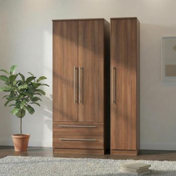 Sherwood 3 Door LHF 2 Drawer Tall Triple Walnut Wardrobe