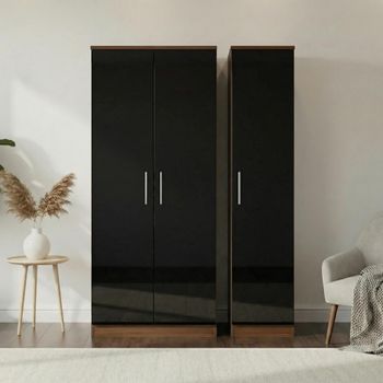 Knightsbridge Black Gloss and Walnut 3 Door Triple Wardrobe