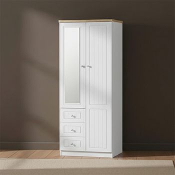 Vienna Porcelain 2 Door 1 Mirror RHF 3 Drawer Combi Wardrobe