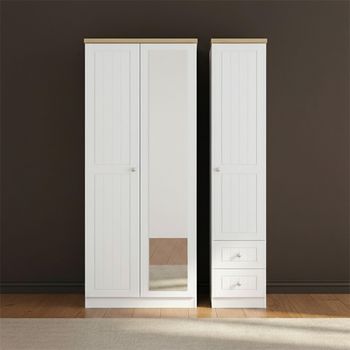 Vienna Porcelain 3 Door 1 Mirror RHF 2 Drawer Combi Wardrobe