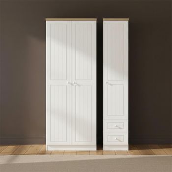 Vienna Porcelain 3 Door RHF 2 Drawer Tall Triple Wardrobe