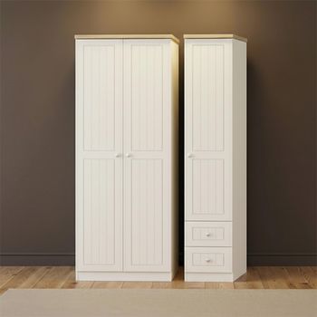 Vienna Porcelain 3 Door RHF 2 Drawer Triple Wardrobe