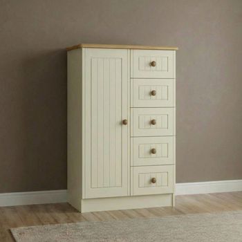 Warwick Cream and Oak 1 Door Midi Wardrobe