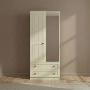 Warwick Cream and Oak 2 Door 1 Mirror Combi Wardrobe