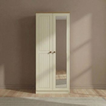 Warwick Cream and Oak 2 Door 1 Mirror Wardrobe