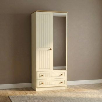 Warwick Cream and Oak 2 Door 1 Mirror Combi Tall Wardrobe