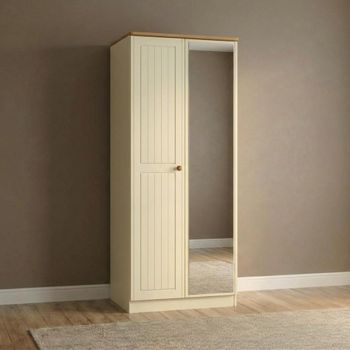 Warwick Cream and Oak 2 Door 1 Mirror Tall Wardrobe