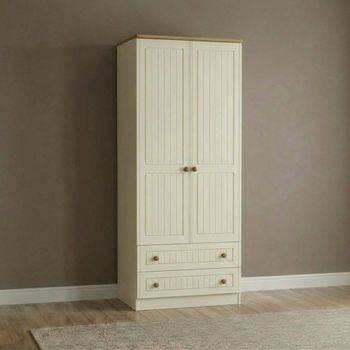 Warwick Cream and Oak 2 Door 2 Drawer Tall Wardrobe