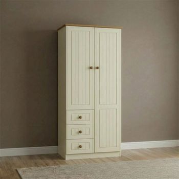 Warwick Cream and Oak 2 Door RHF 3 Drawer Wardrobe