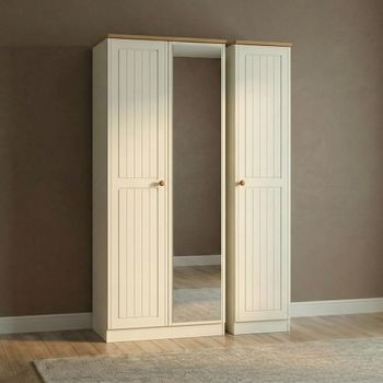 Warwick Cream and Oak 3 Door 1 Mirror Tall Triple Wardrobe