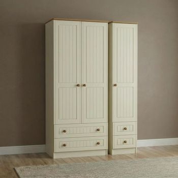 Warwick Cream and Oak 3 Door 4 Drawer Tall Triple Wardrobe
