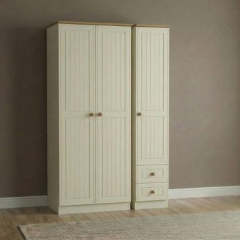 Warwick Cream and Oak 3 Door RHF 2 Drawer Tall Triple Wardrobe