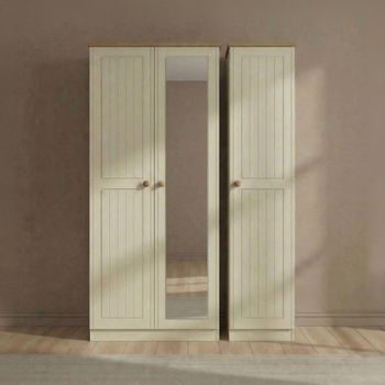 Warwick Cream and Oak 3 Door 1 Mirror Triple Wardrobe