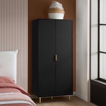 Zara Black 2 Door Fluted Wardrobe with Gold Legs
