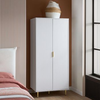 Zara White 2 Door Fluted Wardrobe with Gold Legs