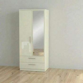 Knightsbridge Cream Gloss 2 Door 1 Mirror Combi Wardrobe