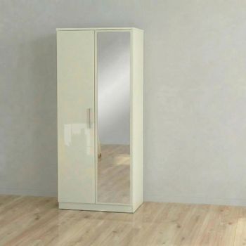 Knightsbridge Cream Gloss 2 Door 1 Mirror Wardrobe