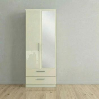 Knightsbridge Cream Gloss 2 Door 1 Mirror Tall Combi Wardrobe